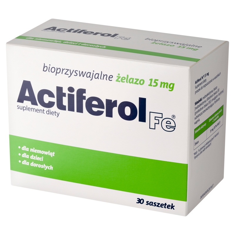 Actiferol Fe 15 mg, proszek ze składnikami uzupełniającymi dietę w żelazo, 30 sasz.