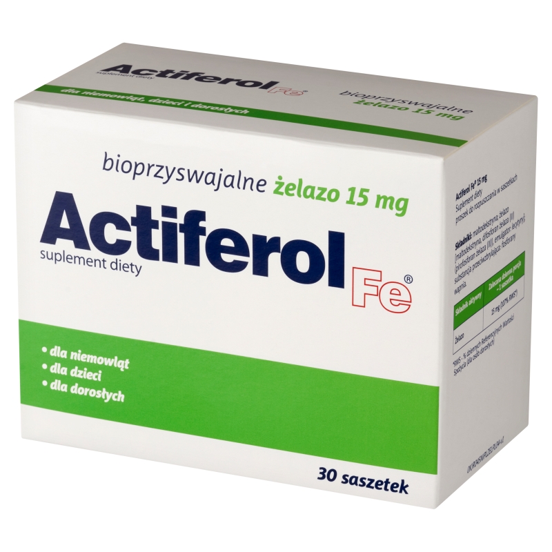 Actiferol Fe 15 mg, proszek ze składnikami uzupełniającymi dietę w żelazo, 30 sasz.