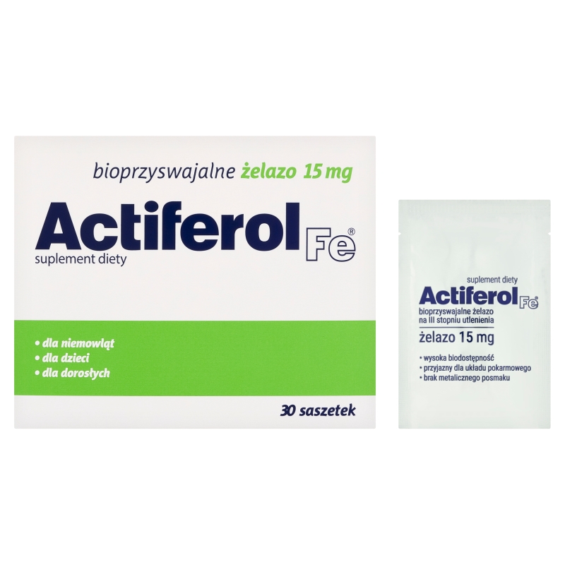 Actiferol Fe 15 mg, proszek ze składnikami uzupełniającymi dietę w żelazo, 30 sasz.