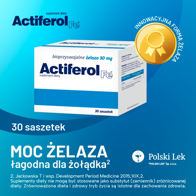 Actiferol Fe, saszetki ze składniakami uzupełniającymi dietę w żelazo, 30 szt.