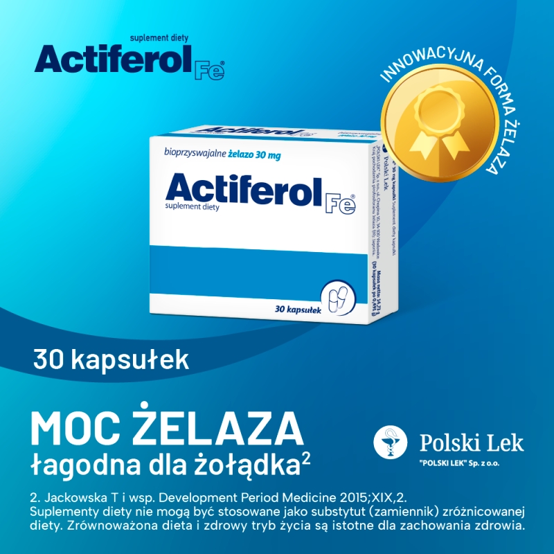Actiferol Fe , kapsułki ze składnikami uzupełniającymi codzienną dietę w żelazo, 30 szt.