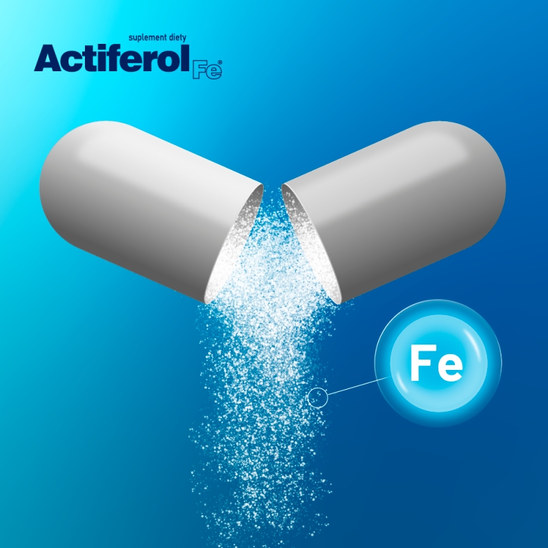 Actiferol Fe , kapsułki ze składnikami uzupełniającymi codzienną dietę w żelazo, 30 szt.