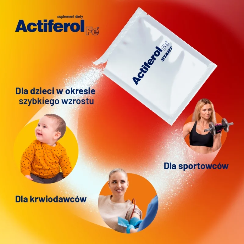 Actiferol Fe Start, saszetki ze składniakami uzupełniającymi dietę w żelazo i kwas foliowy, 30 szt.