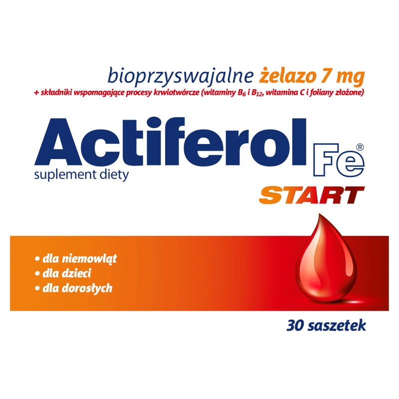 Actiferol Fe Start, saszetki ze składniakami uzupełniającymi dietę w żelazo i kwas foliowy, 30 szt.