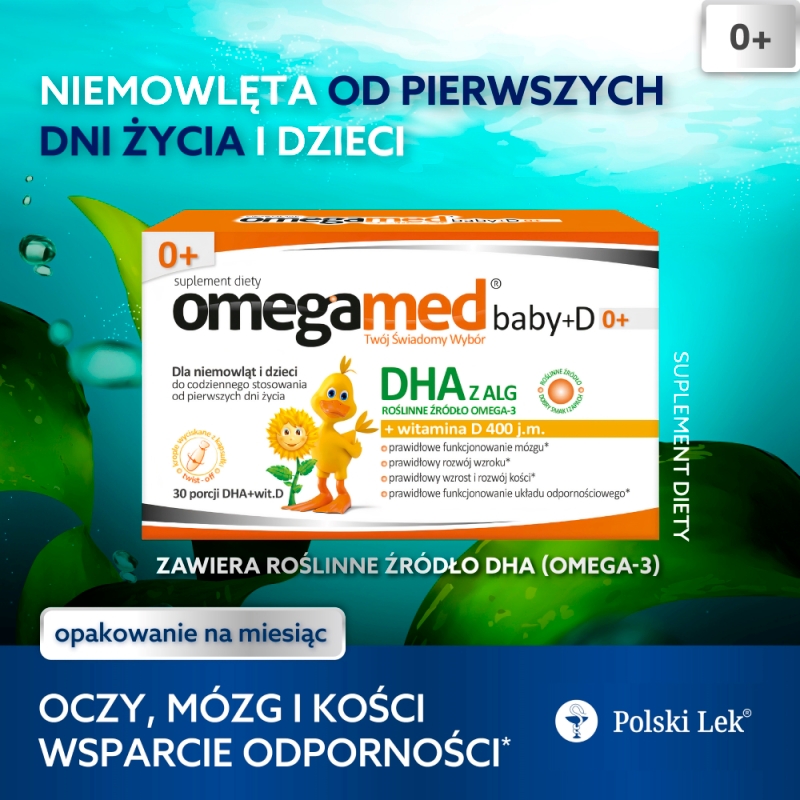 Omegamed Baby +D 0+ , kapsułki twist off z DHA i witaminą D dla niemowląt i dzieci, 30 szt.