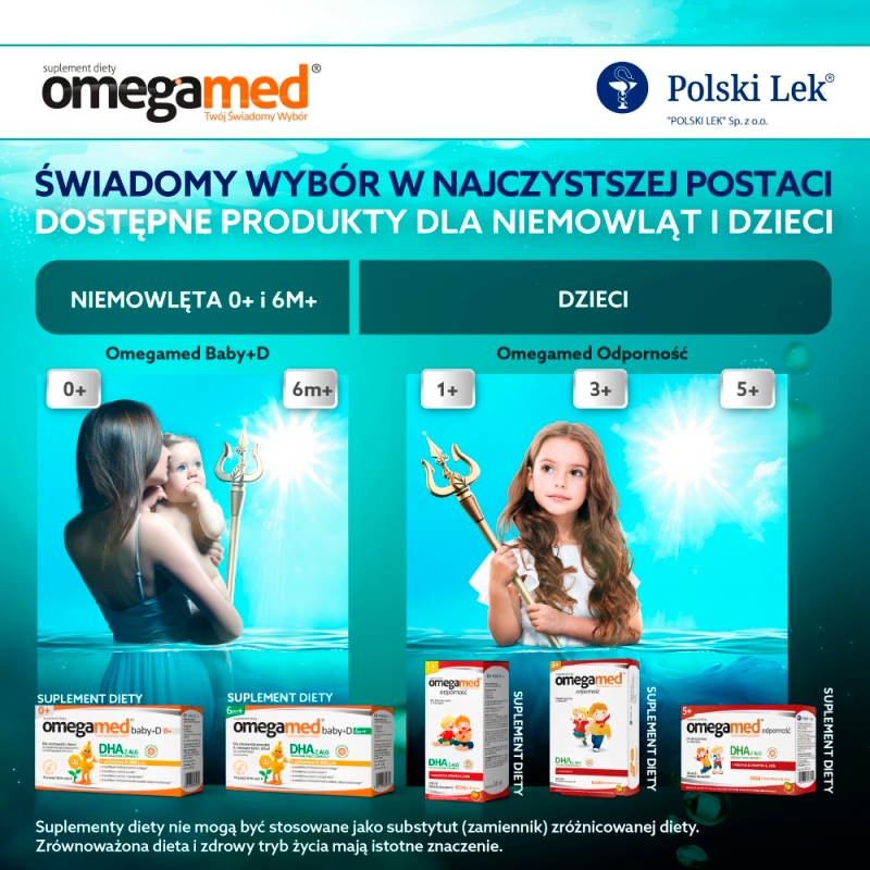 Omegamed Baby+D 0+, kapsułki twist-off ze składnikami uzupełniającymi dietę w kwas DHA i witaminę D, dla niemowląt, 60 szt.