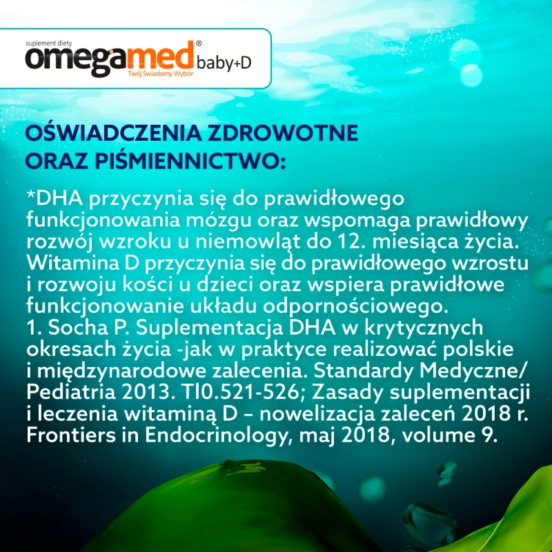 Omegamed Baby+D 0+, kapsułki twist-off ze składnikami uzupełniającymi dietę w kwas DHA i witaminę D, dla niemowląt, 60 szt.