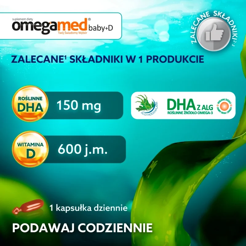 Omegamed Baby +D 6m+, kapsułki twist off z DHA i witaminą D dla niemowląt, 30 SZT.