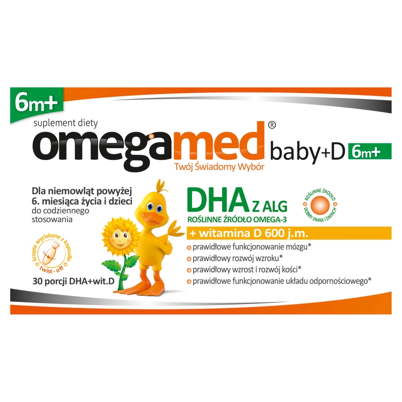 Omegamed Baby +D 6m+, kapsułki twist off z DHA i witaminą D dla niemowląt, 30 SZT. KRÓTKA DATA 30.06.2025
