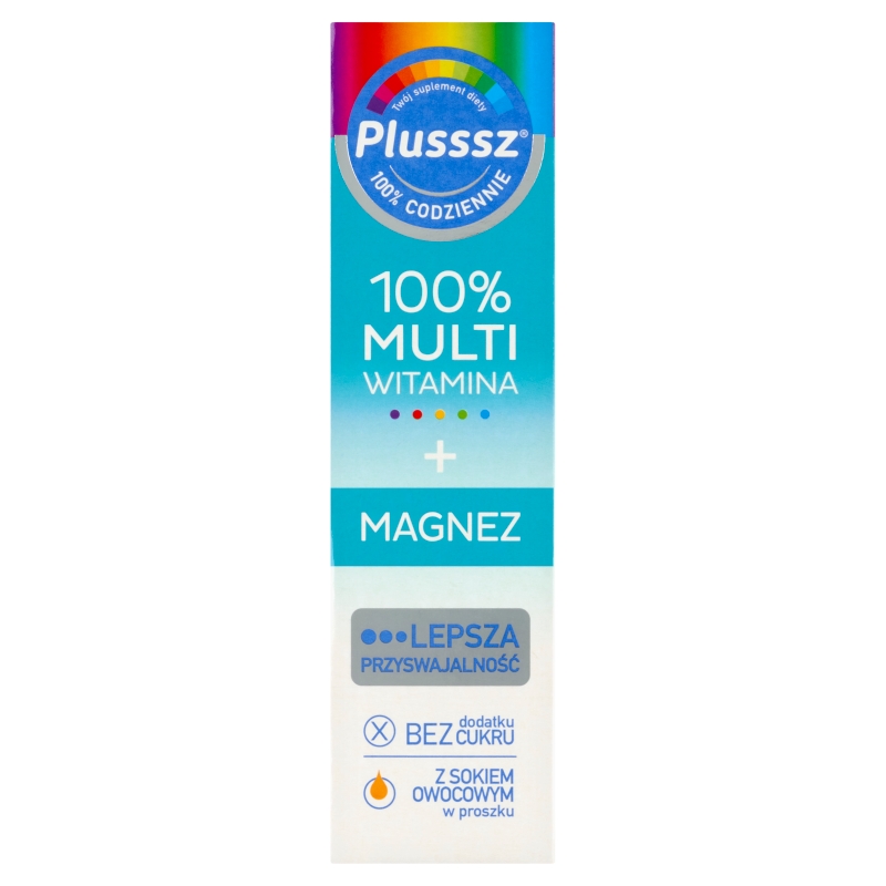 Plusssz 100% Multiwitamina + Magnez, tabletki musujące z witaminami o smaku mango - pomarańcza, 20 szt.