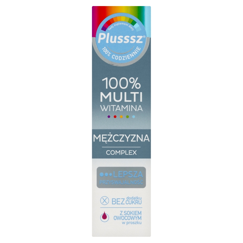 Plusssz 100% Multiwitamina Mężczyzna Complex tabletki musujące z witaminami o smaku jeżyna - pomarańcza dla mężczyzn, 20 szt.