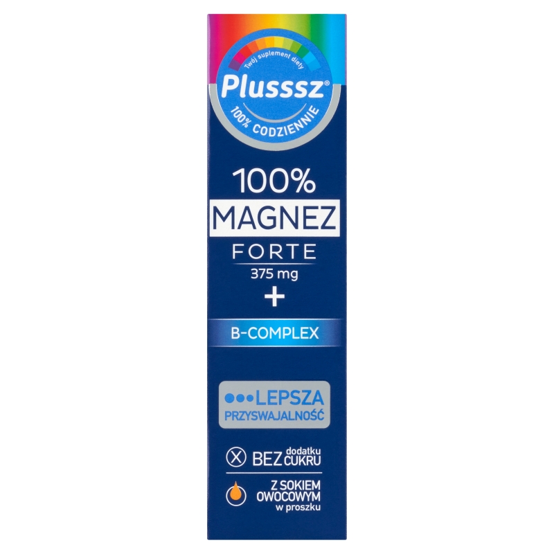 Plusssz 100% Magnez Forte + B-Complex, tabletki musujące z witaminami o smaku pomarańcza - grejpfrut, 20 szt.