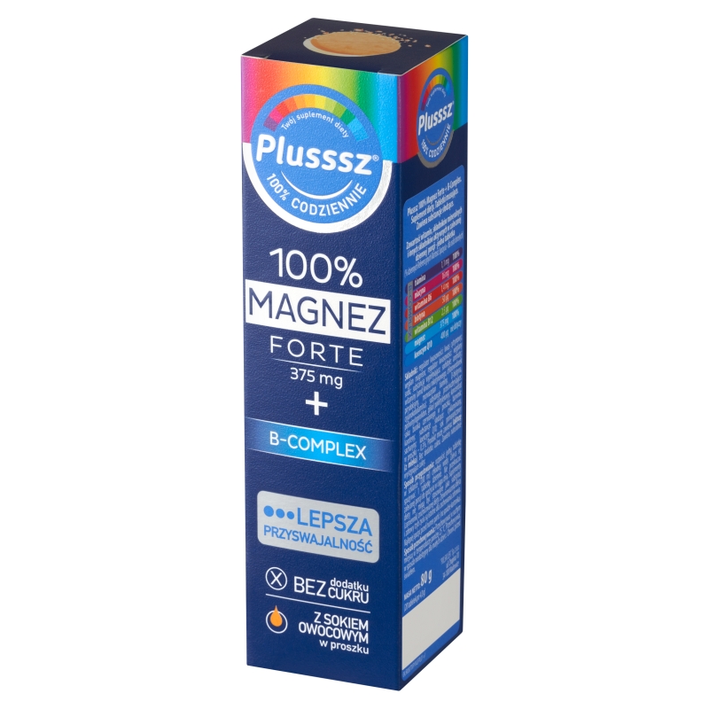 Plusssz 100% Magnez Forte + B-Complex, tabletki musujące z witaminami o smaku pomarańcza - grejpfrut, 20 szt.