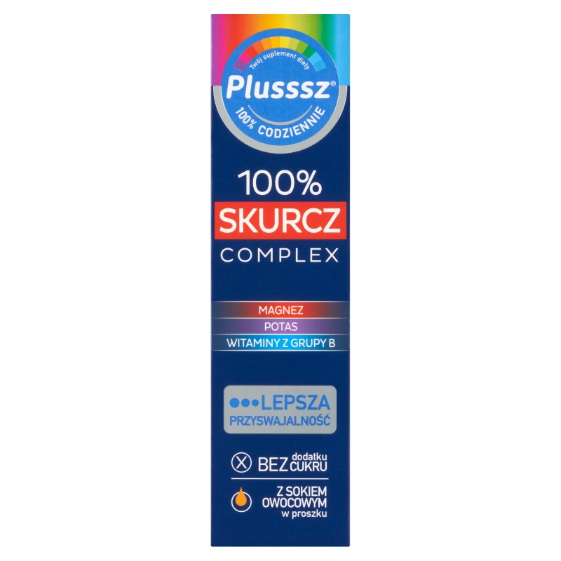 Plusssz 100% Skurcz Complex, tabletki musujące z witaminami o smaku pomarańczowo - grejpfrutowym, 20 szt.