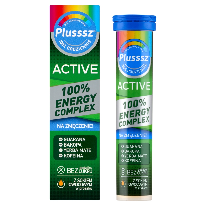 Plusssz Active 100% Energy Complex, tabletki musujące ze składnikami redukującymi zmęczenie, 20 szt.