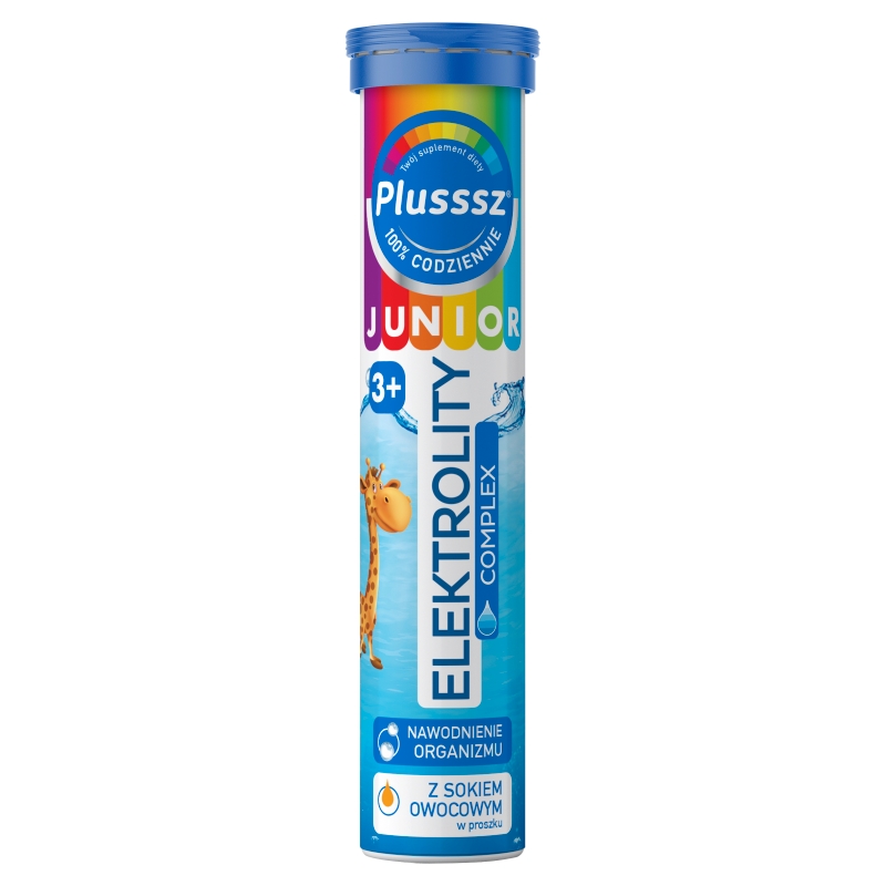 Plusssz Junior Elektrolity Complex, tabletki musujące z witaminami dla dzieci powyżej 3 roku życia, 20 szt.