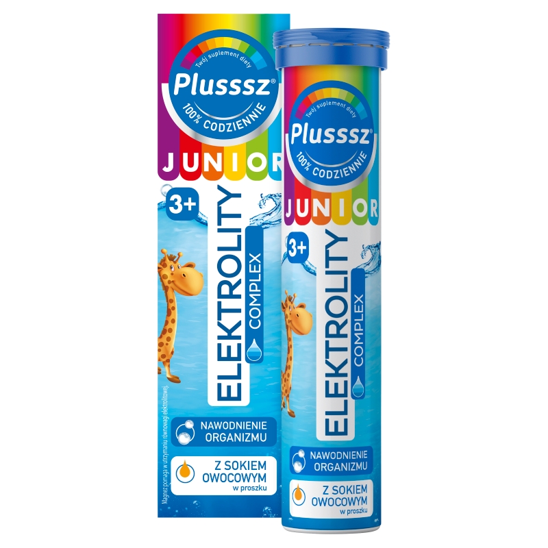 Plusssz Junior Elektrolity Complex, tabletki musujące z witaminami dla dzieci powyżej 3 roku życia, 20 szt.