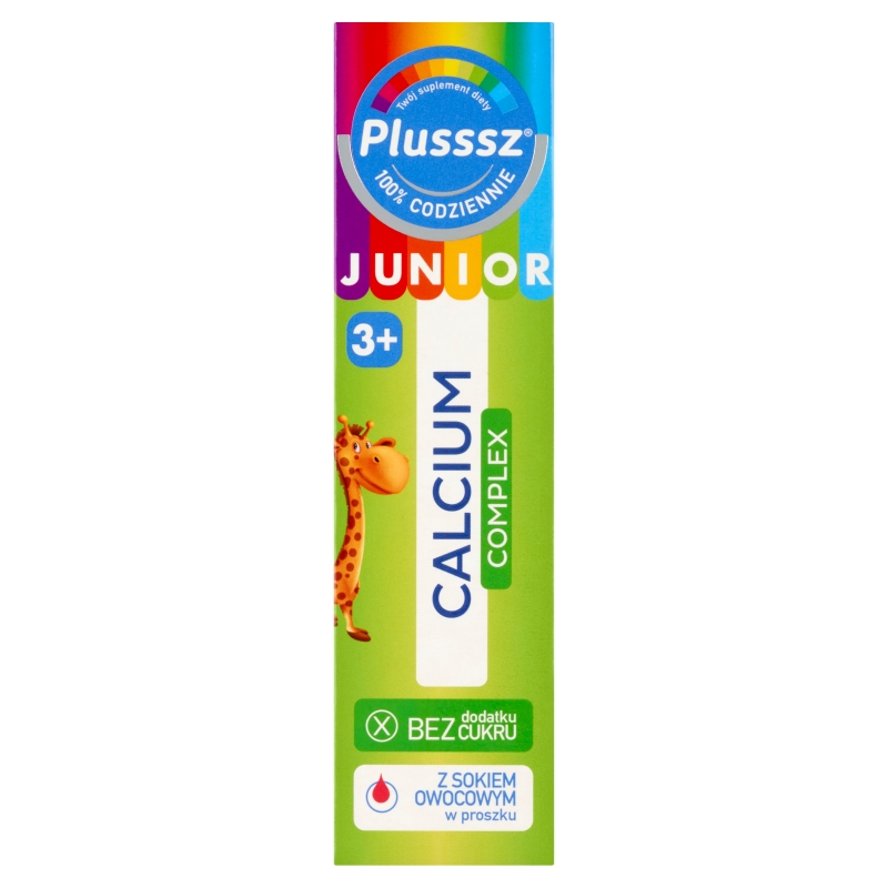 Plusssz Junior Calcium Complex, tabletki musujące o smaku poziomka - jeżyna, 20 szt.