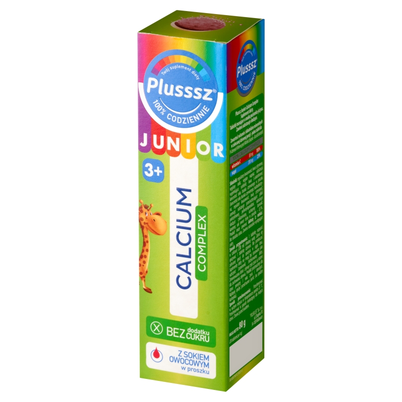 Plusssz Junior Calcium Complex, tabletki musujące o smaku poziomka - jeżyna, 20 szt.