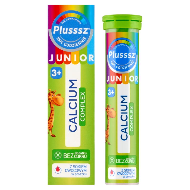 Plusssz Junior Calcium Complex, tabletki musujące o smaku poziomka - jeżyna, 20 szt.