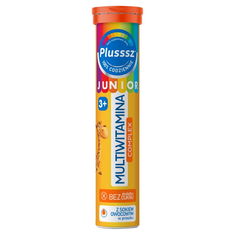 Plusssz Junior Multiwitamina Complex, tabletki musujące dla dzieci z sokiem owocowym, 20 szt.