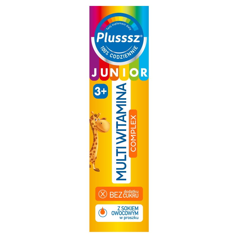 Plusssz Junior Multiwitamina Complex, tabletki musujące dla dzieci z sokiem owocowym, 20 szt.