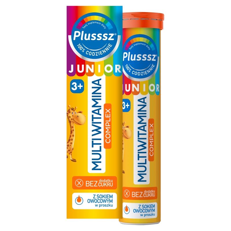 Plusssz Junior Multiwitamina Complex, tabletki musujące dla dzieci z sokiem owocowym, 20 szt.