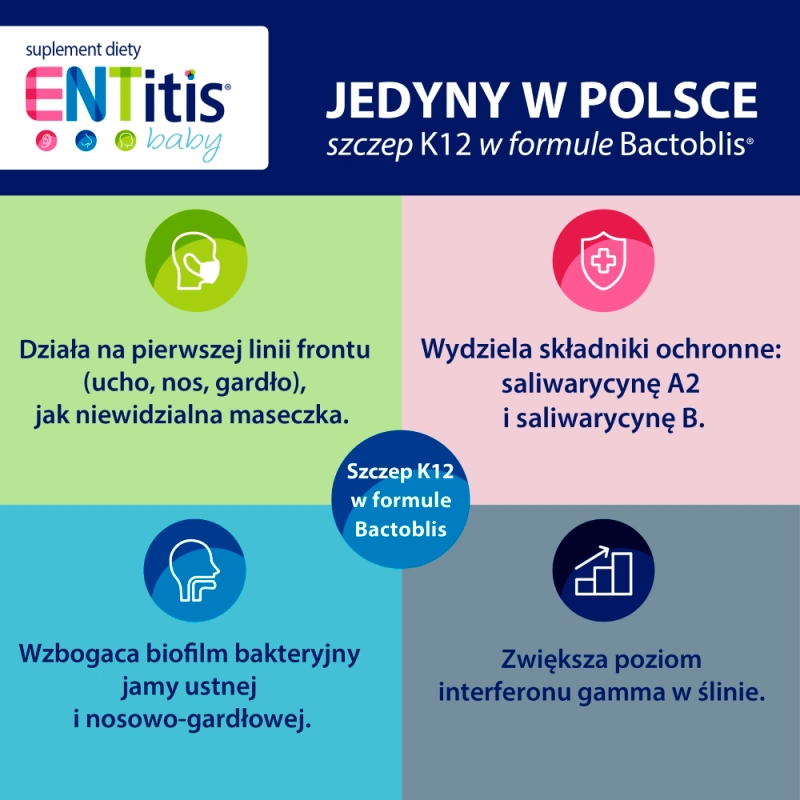 ENTitis Baby , proszek ze składnikami wspierającymi odporności u dzieci o smaku truskawkowym, 30 sasz.