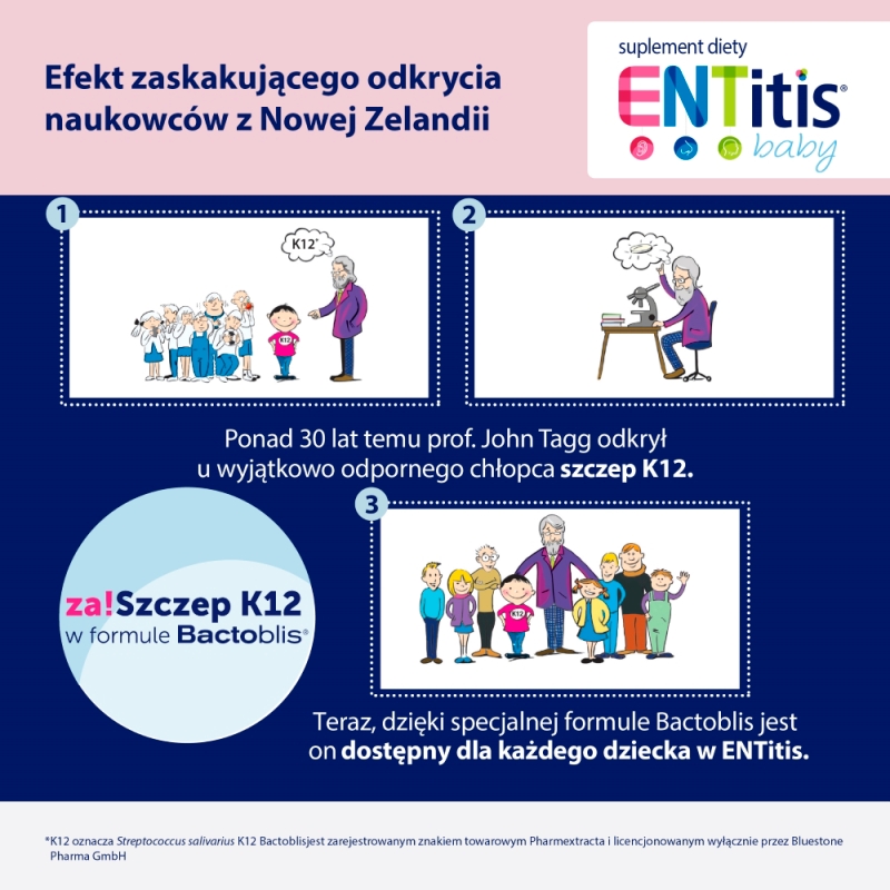 ENTitis Baby , proszek ze składnikami wspierającymi odporności u dzieci o smaku truskawkowym, 30 sasz.