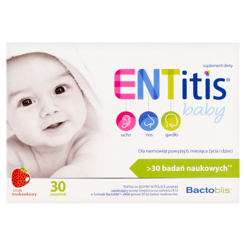 ENTitis Baby , proszek ze składnikami wspierającymi odporności u dzieci o smaku truskawkowym, 30 sasz.