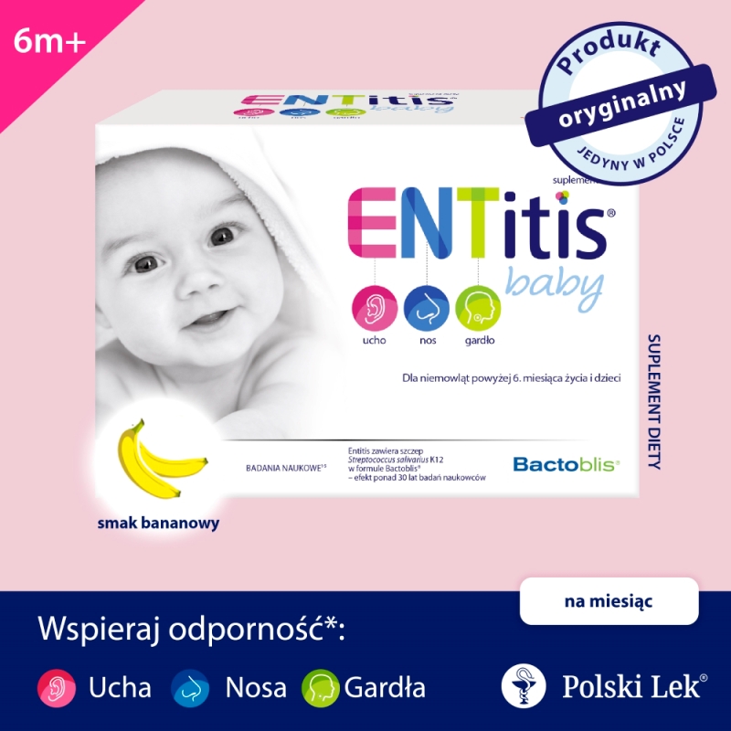 ENTitis Baby, proszek w saszetkach dla dzieci i niemowląt o smaku bananowym, 30 szt.