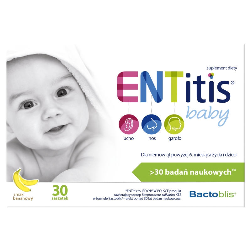 ENTitis Baby, proszek w saszetkach dla dzieci i niemowląt o smaku bananowym, 30 szt.