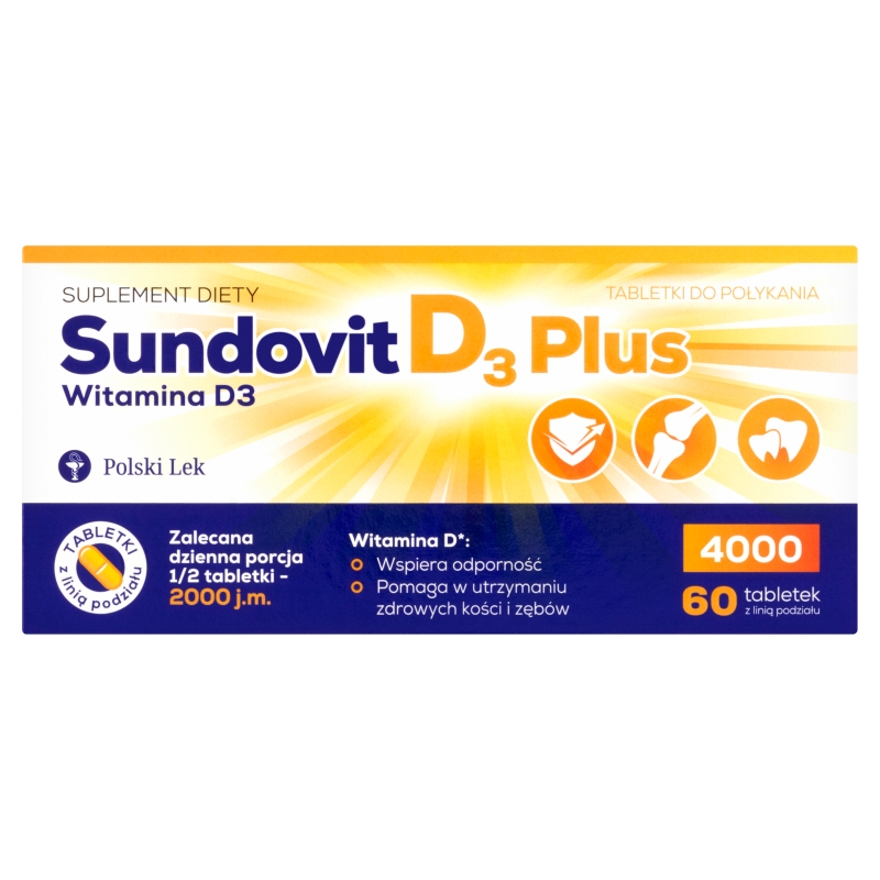 Sundovit D3 Plus , tabletki ze składnikami uzupełniającymi dietę w witaminę D3, 60 szt.