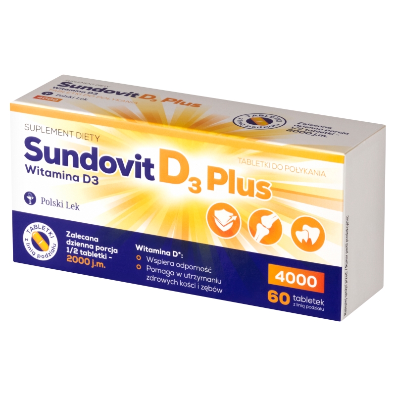 Sundovit D3 Plus , tabletki ze składnikami uzupełniającymi dietę w witaminę D3, 60 szt.