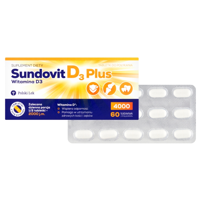 Sundovit D3 Plus , tabletki ze składnikami uzupełniającymi dietę w witaminę D3, 60 szt.