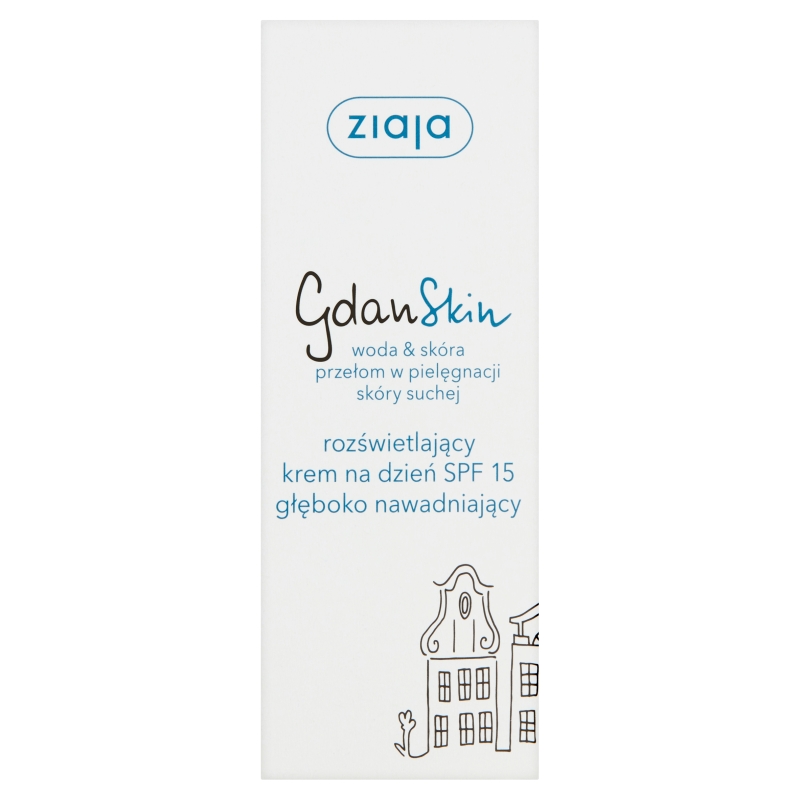 Ziaja Gdanskin, krem na dzień z filtrem SPF 15, rozświetlający, głęboko nawadniający, 50 ml