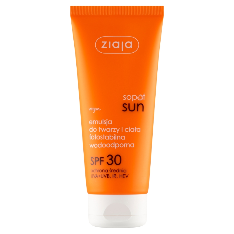 Ziaja Sopot Sun, emulsja do twarzy i ciała SPF 30 wodoodporna, 100 ml