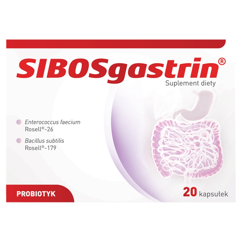 SIBOSgastrin , kapsułki ze składnikami uzupełnieniającymi mikroflorę jelitową, 20 szt.