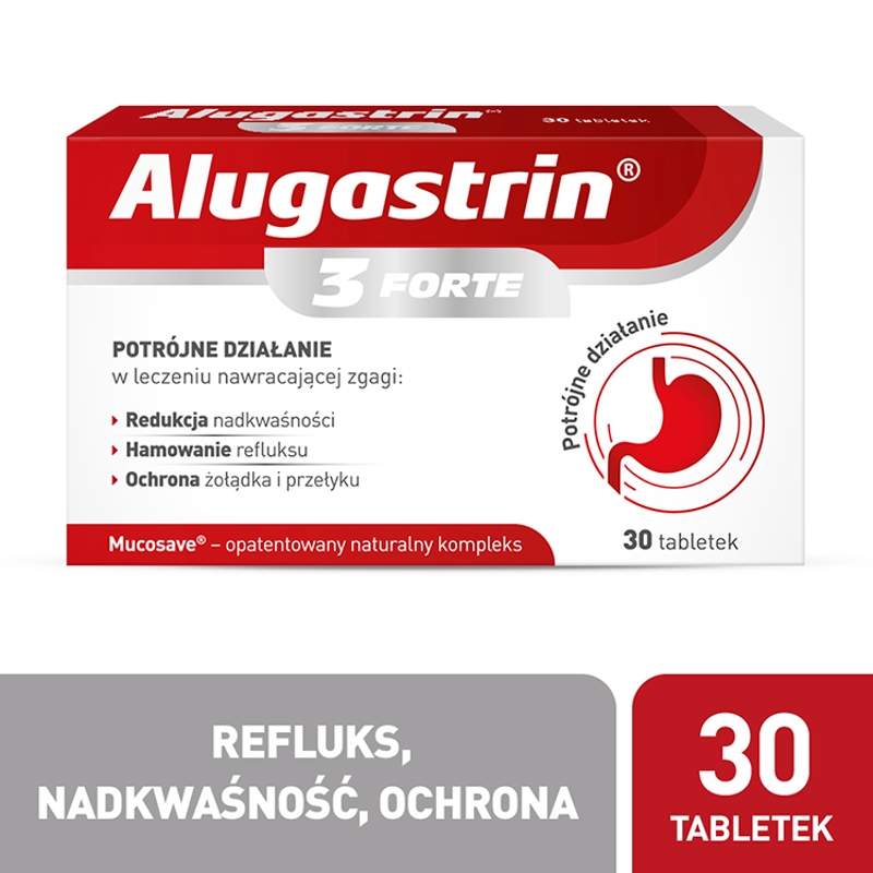 Alugastrin 3 Forte, tabletki na zgagę, redukcję nadkwaśności, 30 szt.
