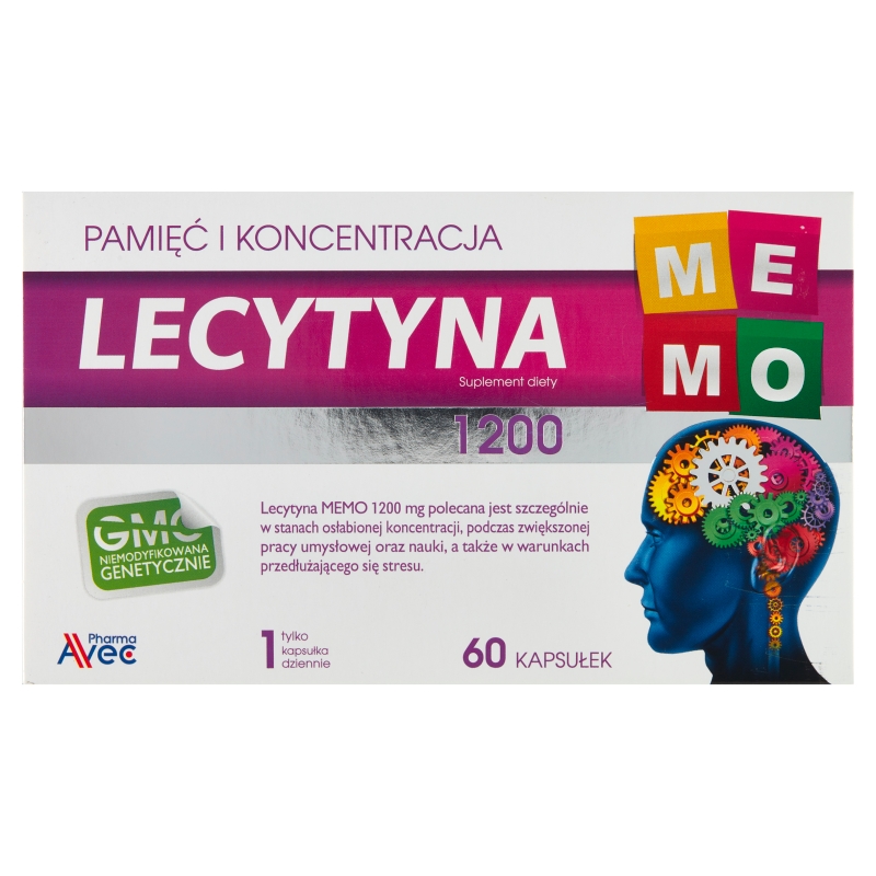 Lecytyna MEMO 1200mg, kapsułki ze składnikami wspierającymi pamięc i koncentrację, 60 szt.
