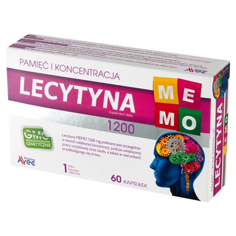 Lecytyna MEMO 1200mg, kapsułki ze składnikami wspierającymi pamięc i koncentrację, 60 szt.