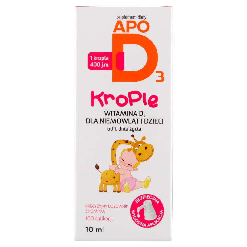 ApoD3 Krople, z witaminą D dla noworodków, dzieci i niemowląt, butelka z pompką 10 ml