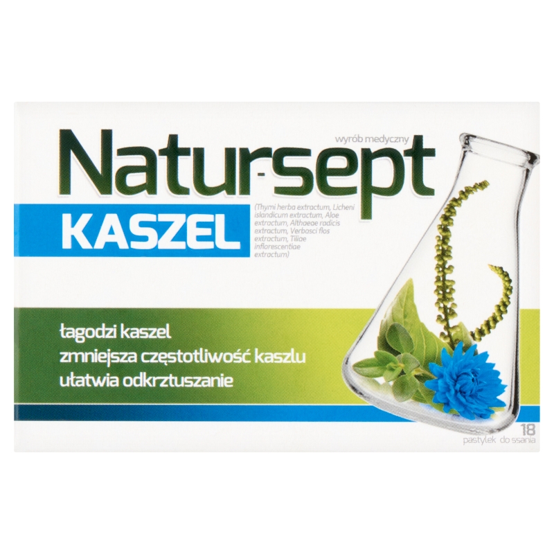 Natur-Sept Kaszel pastylki zmniejszające częstotliwość kaszlu oraz ułatwiające odkrztuszanie, 18 szt.