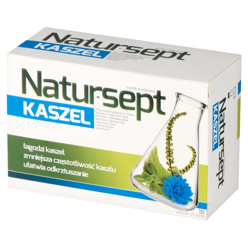 Natur-Sept Kaszel, pastylki zmniejszające częstotliwość kaszlu oraz ułatwiające odkrztuszanie, 18 szt.