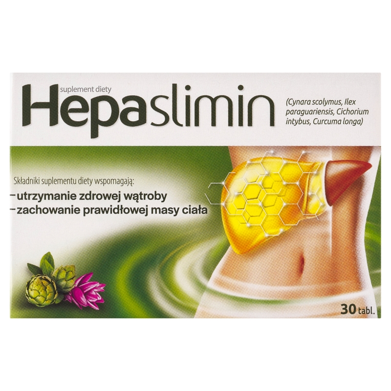 Hepaslimin, tabletki ze składnikami wspierającymi wątrobę i utrzymanie prawidłowej masy ciała, 30 szt.