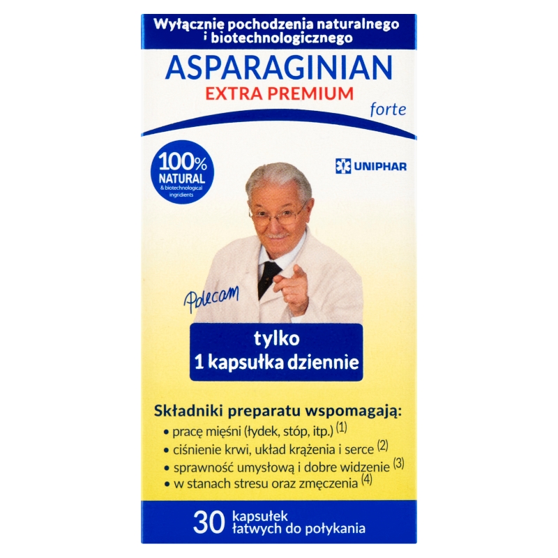 Asparaginian Extra Premium Forte, kapsułki o przedłużonym uwalnianiu ze składnikami wspomagającymi pracę serca, 30 szt.