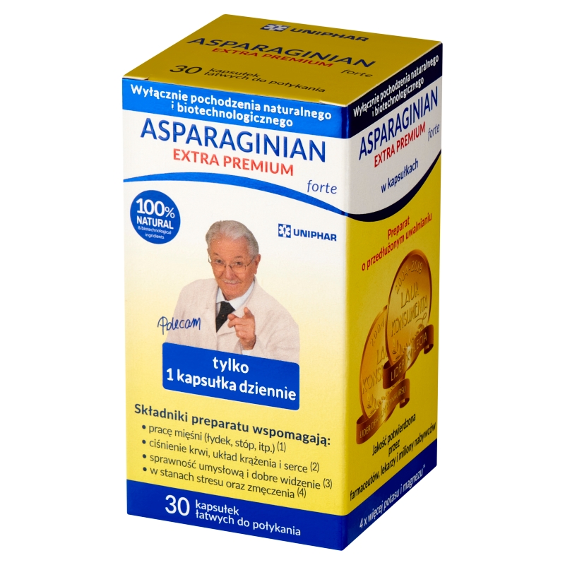 Asparaginian Extra Premium Forte, kapsułki o przedłużonym uwalnianiu ze składnikami wspomagającymi pracę serca, 30 szt.
