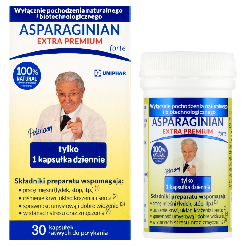 Asparaginian Extra Premium Forte, kapsułki o przedłużonym uwalnianiu ze składnikami wspomagającymi pracę serca, 30 szt.