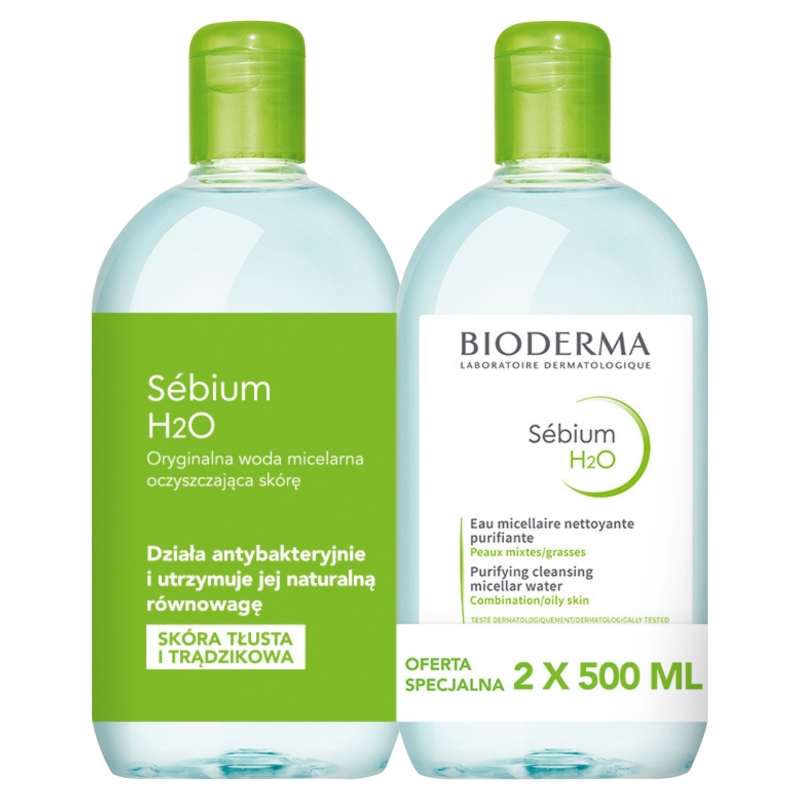 Bioderma Sebium H2O, woda micelarna, 2 x 500 ml