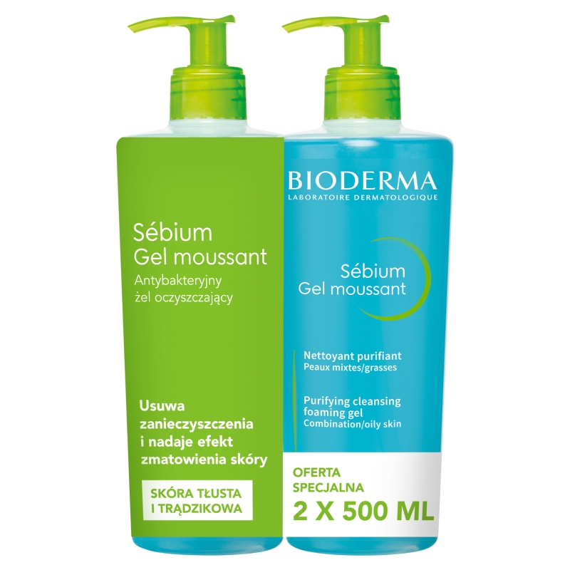 Bioderma Sebium Gel Moussant  żel oczyszczający, 2 x 500 ml